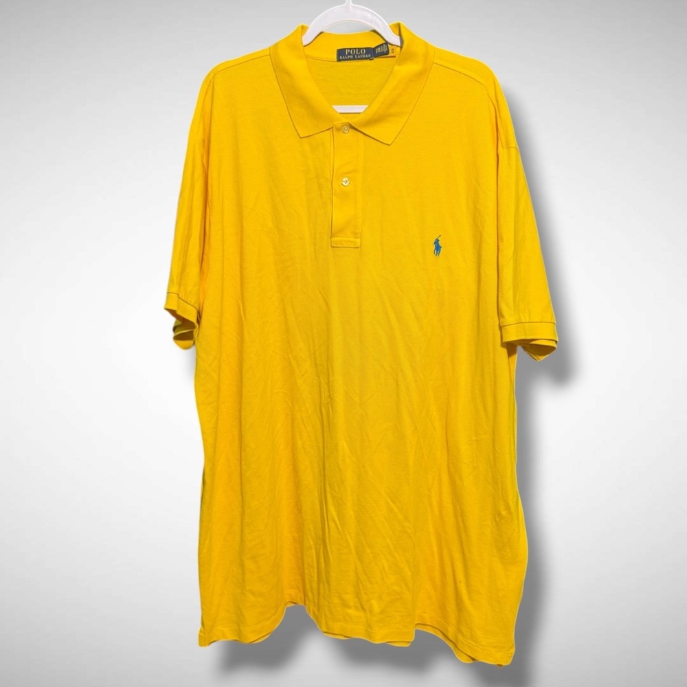 Polo Ralph Lauren Shirt Mens 2XB Solid Yellow Stained Short Sleeve polo